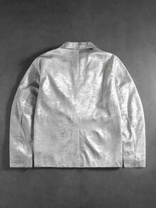 ROMWE MEN Street Life Blazer Pria Warna Polos Kasual Serbaguna untuk Perjalanan Harian - Perak - View 9