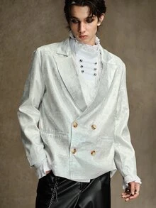 ROMWE MEN Street Life Blazer Pria Warna Polos Kasual Serbaguna untuk Perjalanan Harian - Perak - View 1