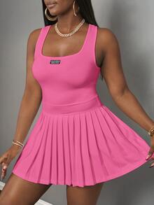 Veslaya New Spring/Summer Casual Basic U-Neck Backless Tank Top, Black Label With White Text - Sugar Pink - View 5