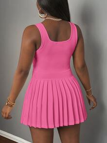 Veslaya New Spring/Summer Casual Basic U-Neck Backless Tank Top, Black Label With White Text - Sugar Pink - View 2