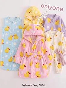 SHEIN 兒童嬰兒可愛卡通鴨圖案毛茸茸居家服秋季睡衣 - 粉色 - 查看 2