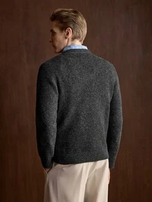 Manfinity CityGents Men's Solid Color Crew Neck Long Sleeve Casual Versatile Sweater - Dark Grey - View 3