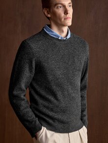 Manfinity CityGents Men's Solid Color Crew Neck Long Sleeve Casual Versatile Sweater - Dark Grey - View 1