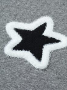Claim Dot 男士休闲时尚街头星星图案落肩宽松套头衫，秋冬 - 灰色 - 查看 5