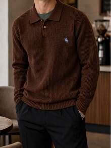 Claim Dot Men's Casual Formal Old Money Versatile Solid Color Brown Sweater, Autumn/Winter - Brown - View 3