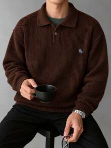 Claim Dot Men's Casual Formal Old Money Versatile Solid Color Brown Sweater, Autumn/Winter - Brown - View 4
