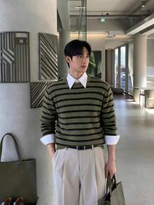 Claim Dot Men's Casual Striped Sweater, Autumn/Winter Formal Old Money - Multicolor - View 1