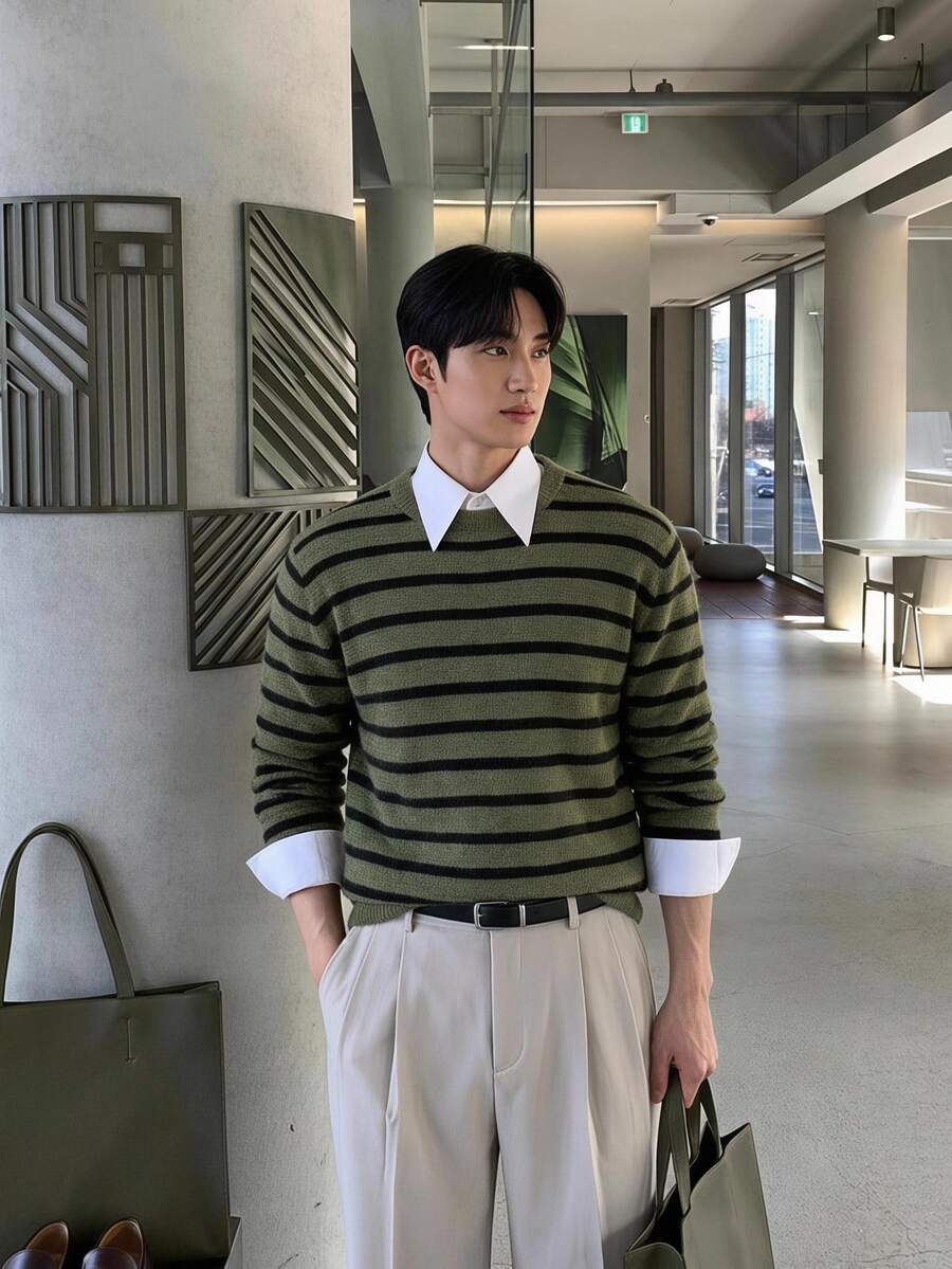 Claim Dot Men's Casual Striped Sweater, Autumn/Winter Formal Old Money - Multicolor - View 1