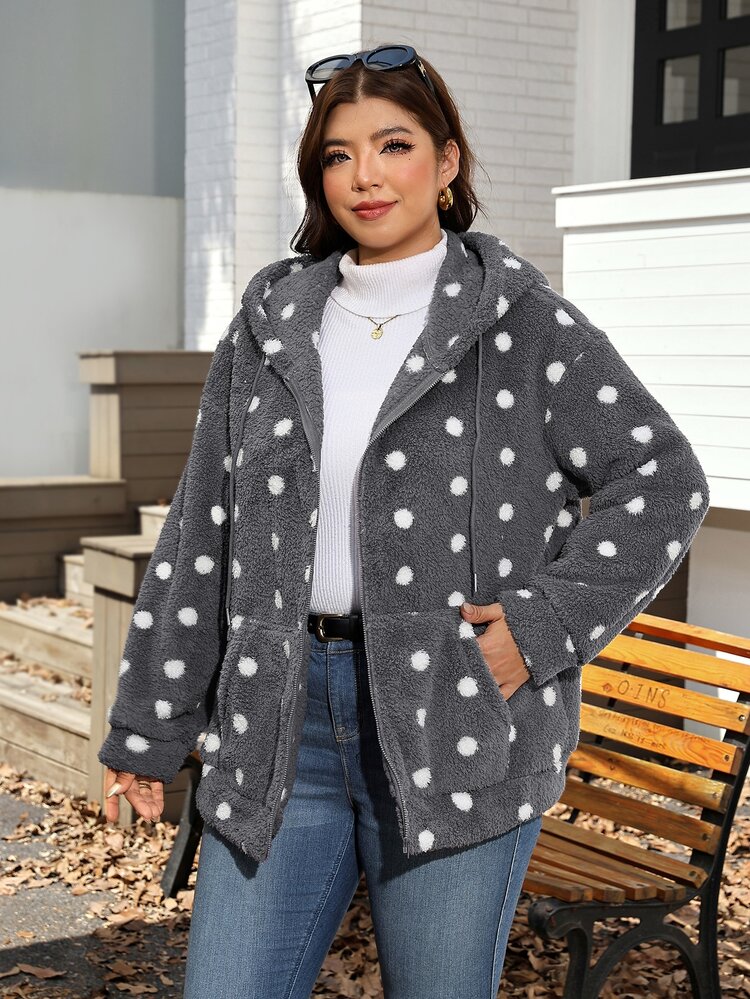 Comfylo Grå avslappnad baggy vardagsjacka med huva för kvinnor i plus size, höst, kontor, utgång och klubb - Multifärgad - Visa 5