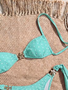 SHEIN Swim 女士热带印花两件式比基尼套装，休闲度假 - 彩色 - 查看 5