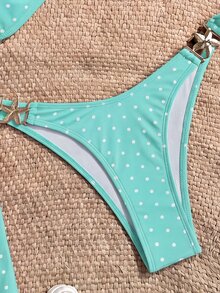 SHEIN Swim 女士热带印花两件式比基尼套装，休闲度假 - 彩色 - 查看 4