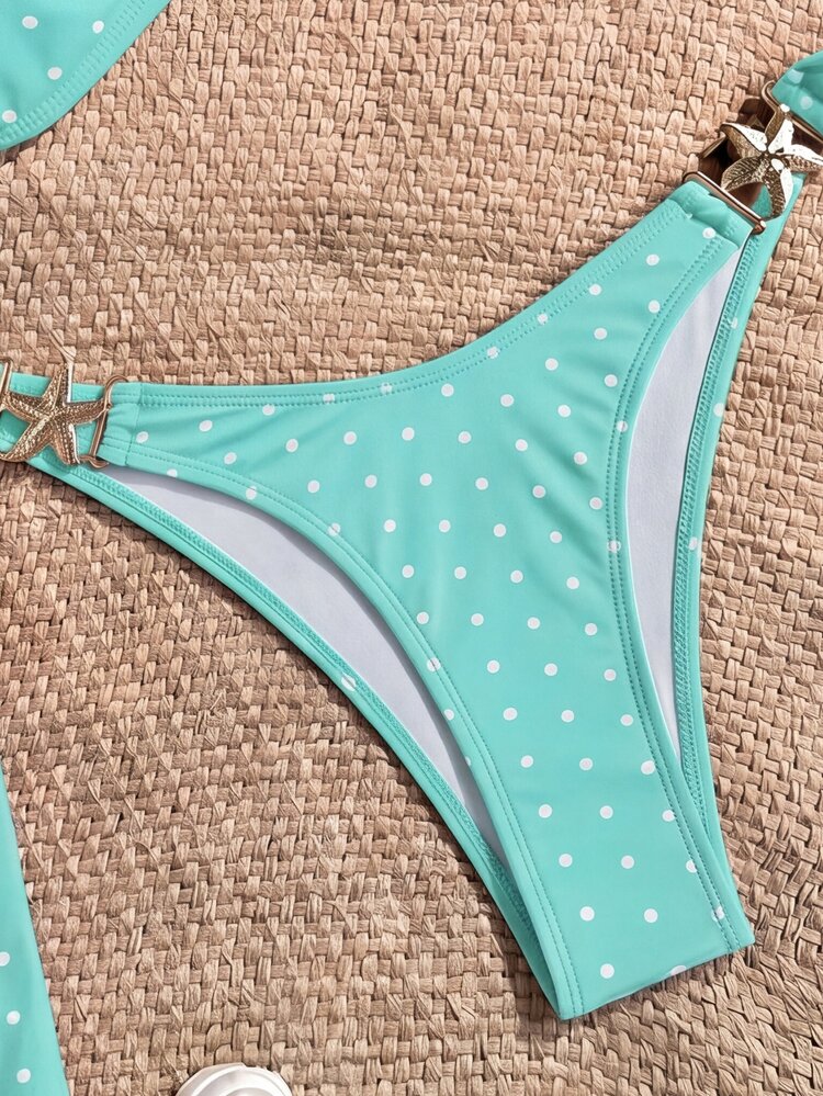 SHEIN Swim Set Bikini Dua Potong Motif Tropis Wanita, Kasual untuk Liburan - MultiWarna - View 4