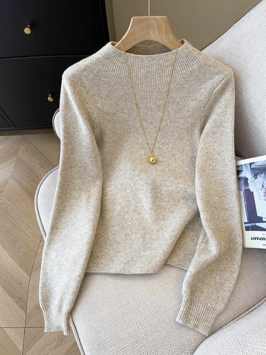 Resyla Women's Versatile Long Sleeve Sweater, Daily Vintage Casual Style Office Beige Fall - Apricot - View 1