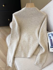 Resyla Women's Versatile Long Sleeve Sweater, Daily Vintage Casual Style Office Beige Fall - Apricot - View 2
