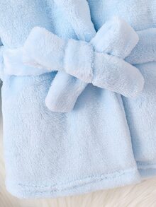 SHEIN Baby Girls' Solid Color Hooded Bathrobe With Waistband, Home Wear Autumn Fall - Blue - View 6