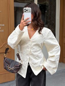 Siren Gaze Jaket Bertekstur Musim Gugur/Dingin, Kencan Malam, Pesta Kencan Kopi, Putih, Gaya Prancis Elegan - Aprikot - View 7