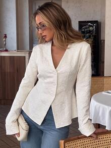 Siren Gaze Jaket Bertekstur Musim Gugur/Dingin, Kencan Malam, Pesta Kencan Kopi, Putih, Gaya Prancis Elegan - Aprikot - View 8