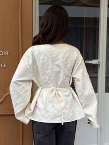 Siren Gaze Jaket Bertekstur Musim Gugur/Dingin, Kencan Malam, Pesta Kencan Kopi, Putih, Gaya Prancis Elegan - Aprikot - View 2