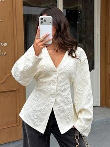 Siren Gaze Jaket Bertekstur Musim Gugur/Dingin, Kencan Malam, Pesta Kencan Kopi, Putih, Gaya Prancis Elegan - Aprikot - View 3