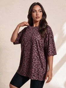 SHEIN Rhythm Era 休閒百搭粉色大尺碼圓領輕量運動上衣 - 彩色 - 查看 4