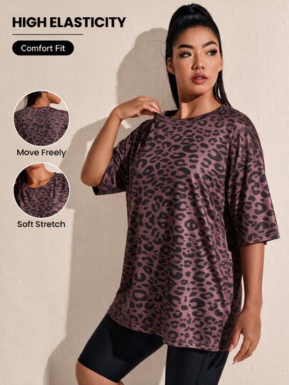 SHEIN Rhythm Era Casual Versatile Pink Plus Size Round Neck Lightweight Sports Top
