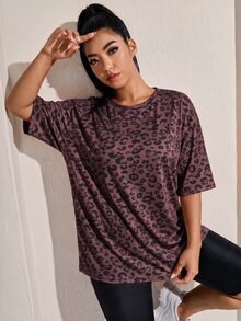 SHEIN Rhythm Era 休閒百搭粉色大尺碼圓領輕量運動上衣 - 彩色 - 查看 3
