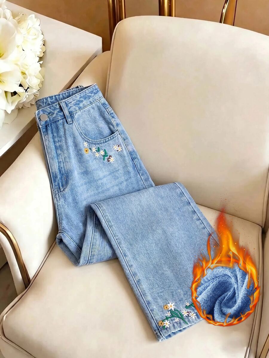 GlowEve Women's Summer Floral Embroidered Jeans - Light Wash - View 1
