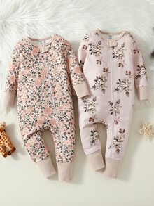 SHEIN 女嬰貼身花卉印花圓領長袖連身睡衣 秋季 - 彩色 - 查看 4