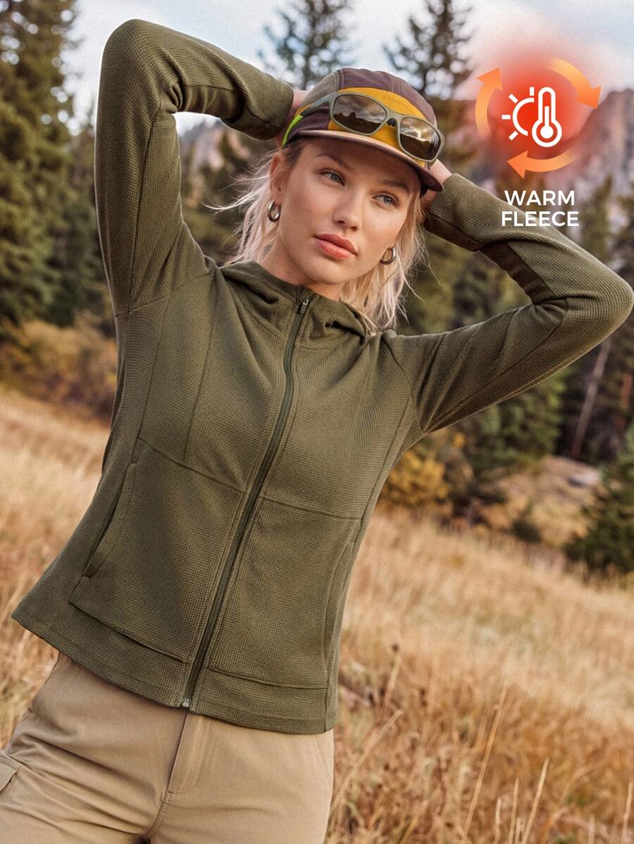 In My Nature Women's Solid Color Hooded Outdoor Casual Jacket - Army Green - View 1