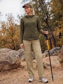 In My Nature Women's Solid Color Hooded Outdoor Casual Jacket - Army Green - View 4