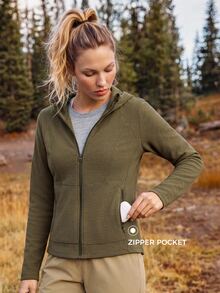 In My Nature Women's Solid Color Hooded Outdoor Casual Jacket - Army Green - View 2