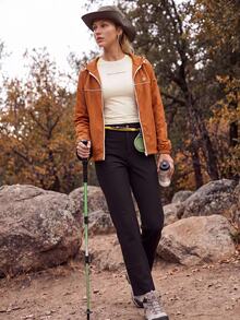 In My Nature Women's Outdoor Striped Colorblock Zipper Hooded Minimalist Jacket Orange Crinkle Water Repellent Hooded Full White Contrast Drawstring Hem Fall For - Orange - View 5