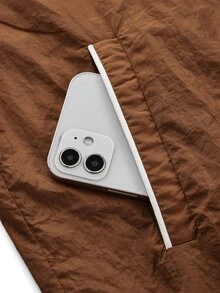 In My Nature Women's Outdoor Striped Colorblock Zipper Hooded Minimalist Jacket Orange Crinkle Water Repellent Hooded Full White Contrast Drawstring Hem Fall For - Orange - View 7