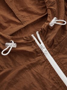 In My Nature Women's Outdoor Striped Colorblock Zipper Hooded Minimalist Jacket Orange Crinkle Water Repellent Hooded Full White Contrast Drawstring Hem Fall For - Orange - View 9