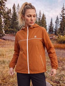 In My Nature Women's Outdoor Striped Colorblock Zipper Hooded Minimalist Jacket Orange Crinkle Water Repellent Hooded Full White Contrast Drawstring Hem Fall For - Orange - View 1