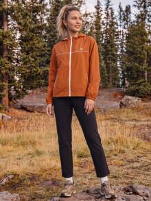 In My Nature Women's Outdoor Striped Colorblock Zipper Hooded Minimalist Jacket Orange Crinkle Water Repellent Hooded Full White Contrast Drawstring Hem Fall For - Orange - View 4