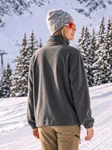 In My Nature Jaket Fleece Wanita Lengan Panjang dengan Resleting dan Kerah Tegak untuk Aktivitas Luar Ruangan, Mendaki, Berkemah, Ski, dan Snowboarding, Cocok untuk Musim Gugur dan Musim Dingin - Grey - View 5
