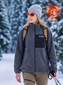 In My Nature Jaket Fleece Wanita Lengan Panjang dengan Resleting dan Kerah Tegak untuk Aktivitas Luar Ruangan, Mendaki, Berkemah, Ski, dan Snowboarding, Cocok untuk Musim Gugur dan Musim Dingin - Grey - View 2