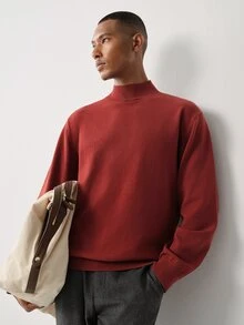 Manfinity Homme Men's Casual Versatile Solid Color Stand Collar Sweater,Christmas Elements,Cute Christmas Pullover Sweater , Unisex Style,Fall/Winter - Rust Brown - View 8