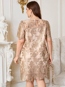 Reflora Plus Size Summer Elegant Embroidered Mesh Dress Formal Wedding Beige - Champagne - View 2