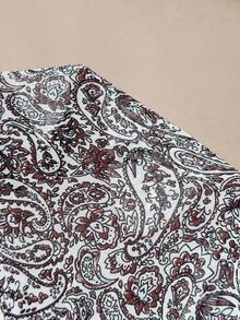 Florisole Women's Elegant Boho Casual Paisley Floral Ruffle Hem Long Sleeve Ruched Dress Date Light Grey Autumn - Brown - View 6