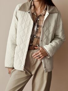 Florisole Women's Casual Elegant Patchwork Contrast Color Quilted Diamond Pattern Padded Coat - Apricot - View 6