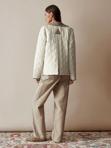 Florisole Women's Casual Elegant Patchwork Contrast Color Quilted Diamond Pattern Padded Coat - Apricot - View 2