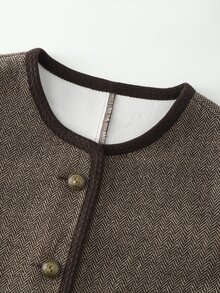 LUMIGAL Women's Casual Commuter Contrast Trim Button Coats, Autumn/Winter - Coffee Brown - View 6