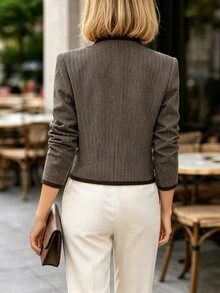 LUMIGAL Women's Casual Commuter Contrast Trim Button Coats, Autumn/Winter - Coffee Brown - View 2