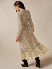 Florisole Women's Elegant Casual Paisley Floral Ruffle Hem Long Sleeve Waist Cinched Dress - Multicolor - View 6