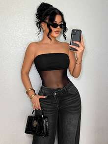 SHEIN SXY Sexy Nightclub Club Night Out Mesh Patchwork Black Jumpsuit Summer - Black - View 1