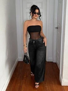 SHEIN SXY Sexy Nightclub Club Night Out Mesh Patchwork Black Jumpsuit Summer - Black - View 6