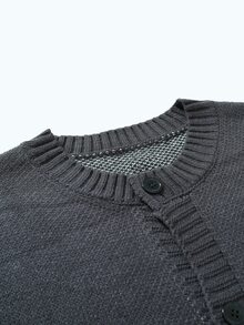 Claim Dot Men's Casual Crew Neck Single-Breasted Long Sleeve Printed Knit Cardigan - Dark Grey - View 7