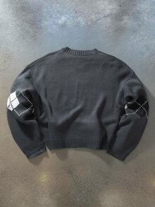 Claim Dot Men's Casual Crew Neck Single-Breasted Long Sleeve Printed Knit Cardigan - Dark Grey - View 3